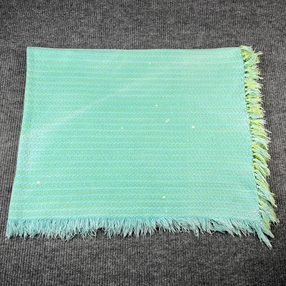 Vtg Blanket Blue Yellow Fringe Tassels Unisex Cotton‎ Cable Knit Throw